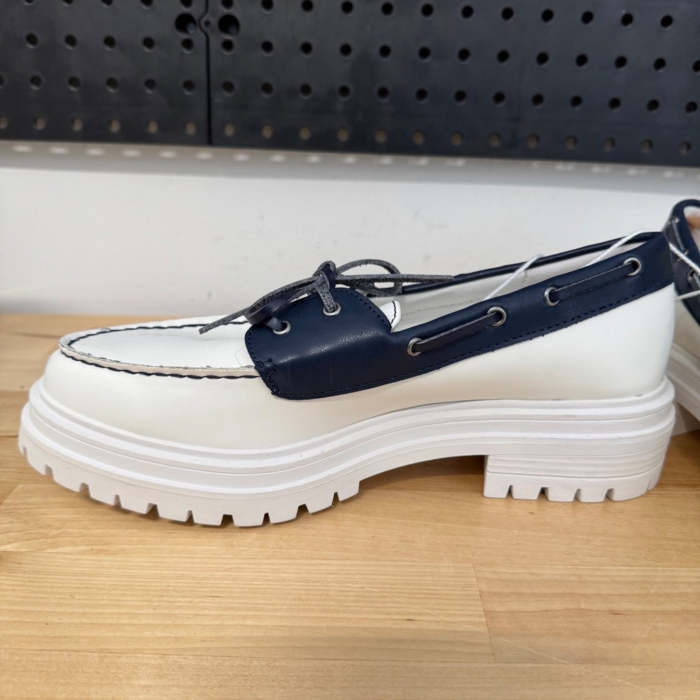 American Eagle Womens Lug Sole Boat Shoes White Navy Blue Chunky Platform Size 8 - Picture 9 of 10